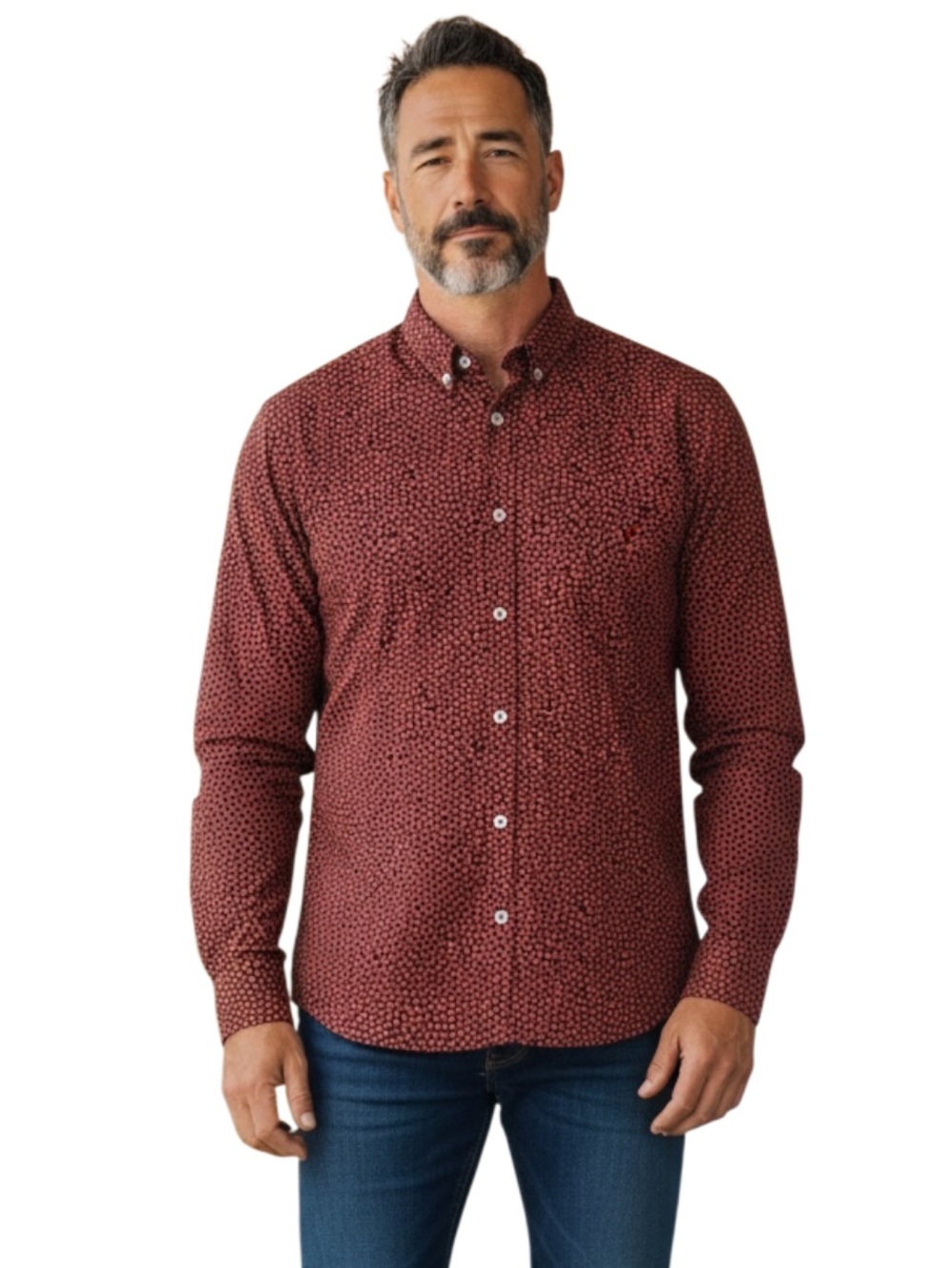 Good Man Brand long-sleeve button-down, Color Dark Red &‎ Black, Size Large